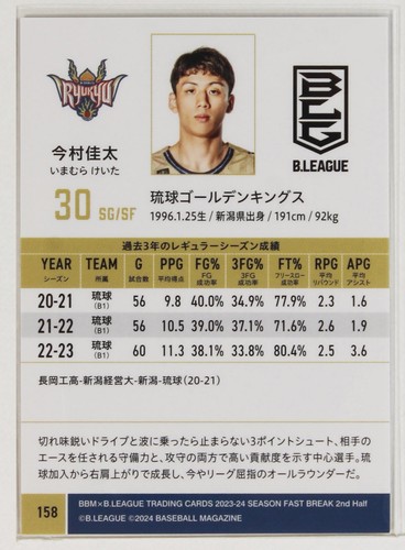 KEITA IMAMURA - 2024 B.LEAGUE Basketball Trading Card 2nd Half - Picture 3 of 3