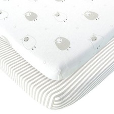 Cuddly Cubs Pack n Play Sheets 2 Count Pack of 1 , Lamb Stripes - 2 Pack
