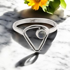 Solid Sterling Silver Labradorite Gemstone Band Daughter Bezel Elegant Ring US 9