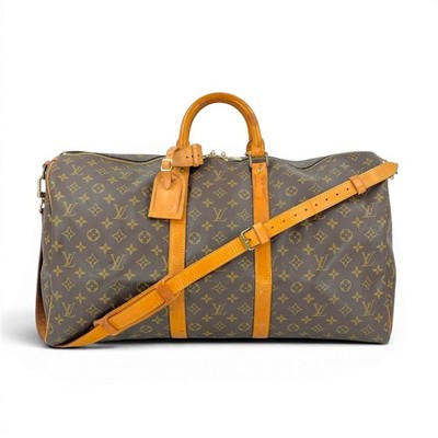 LOUIS VUITTON Keepall Bandouliere 55 Monogram Canvas Brown Strap Tag Boston Bag