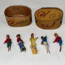 Vtg 5 Handmade Miniature GUATEMALAN WORRY DOLLS In Wooden Box Travel Souvenir