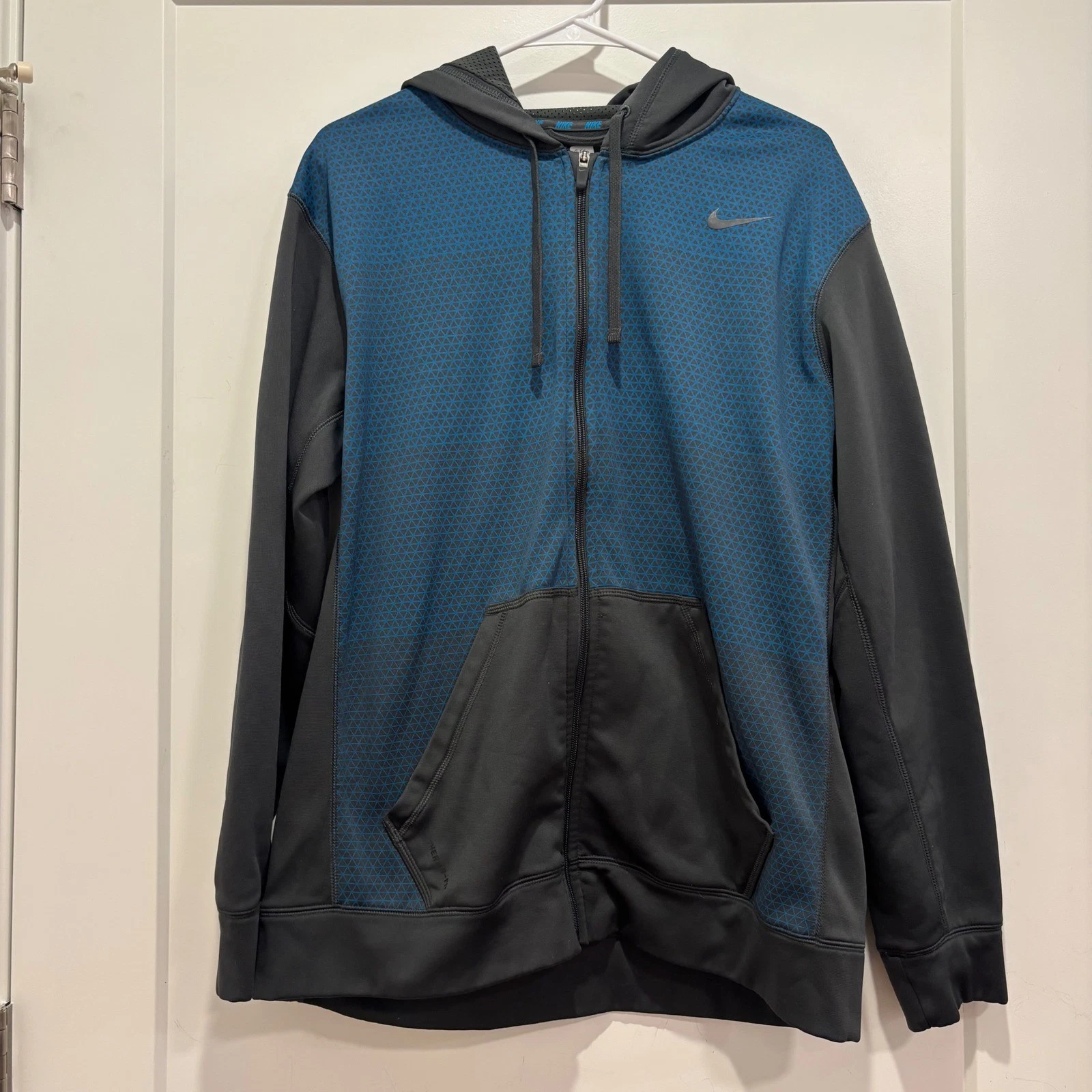Nike Therma-FIT Hoodie Mens Large Blue Black Geometric Full Zip Sweatshirt