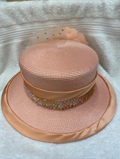 Vintage Custom Made Peach And Rhinestones Church/Wedding Hat - NWT