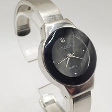 Studio Quartz Cuff Band Watch Womens 31mm Black Dial New Battery