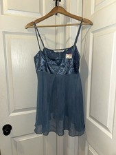 NEW 90  s Vintage Victoria's Secret Sky Blue Slip Dress Pink Heart Tag