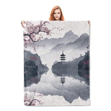 Watercolor Cherry Blossom Throw Blanket 50x60 Inch Soft Warm Home Decor