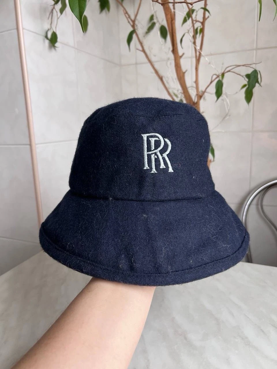 Vintage Y2K 90s Rolls Royce 100% Wool Bucket Hat Auto Racing 1990’s Navy Blue