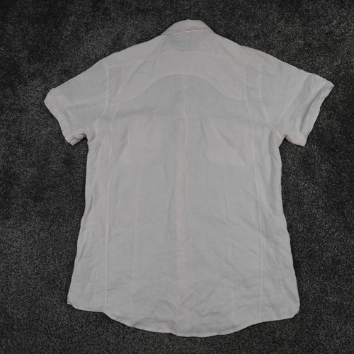Reiss Shirt 100% Linen Pink Size Large Men's Button Up Short Sleeve Summer - Picture 4 of 9