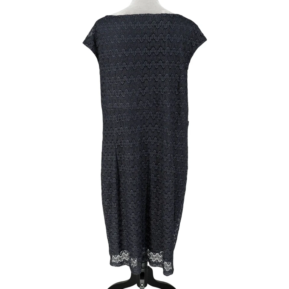 Vestido Connected Talla Grande 24W Negro Encaje Elástico Tejido Forrado Acanalado Gorra Lateral Slv Foto 2 de 4