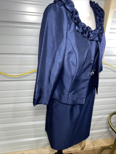 Jessica Howard Suit Navy Blue 2 PC Dress Jacket Sz 12 Business Formal Wedding - Picture 4 of 17