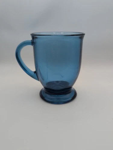 Vintage Anchor Hocking 16 oz Light Blue Glass Footed Pedestal Cafe Café Mug