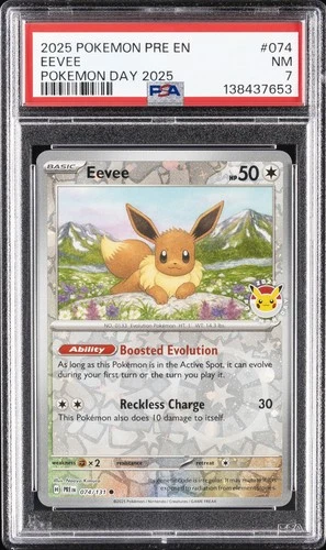 2025 POKEMON PRE EN-PRISMATIC EVOLUTIONS POKEMON DAY 2025 #074 EEVEE PSA 7