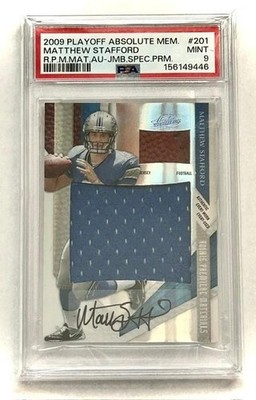 Matthew Stafford PSA 9 2009 ABSOLUTE RC RPA AUTO Jersey Match # 9/10 Jumbo Patch