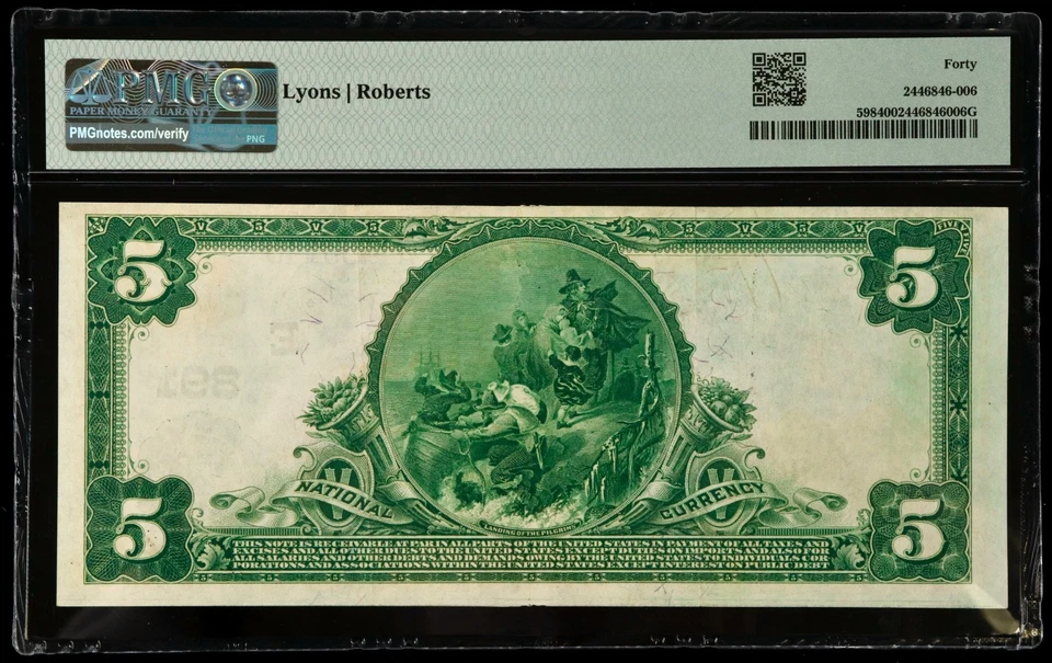 Fr#598 1902 $5 US The National Park Bank of New York National Currency PMG 40 EF - Image 2 of 2