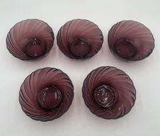 5 Vintage Duralex Amethyst Swirl Bowls France, Bormioli Rocco 4 3/4”