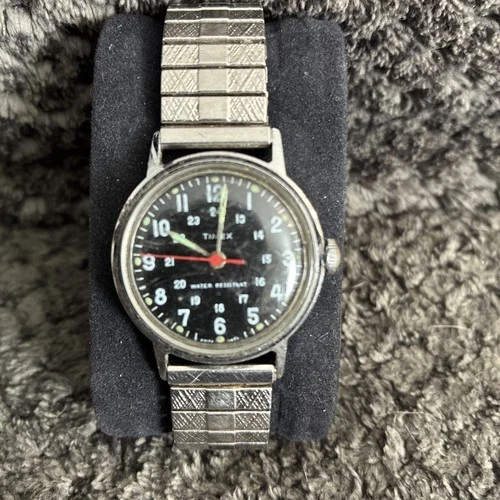 Timex Vintage 1960s Sprite Black Dial Military Style Watch For Parts Or Repair