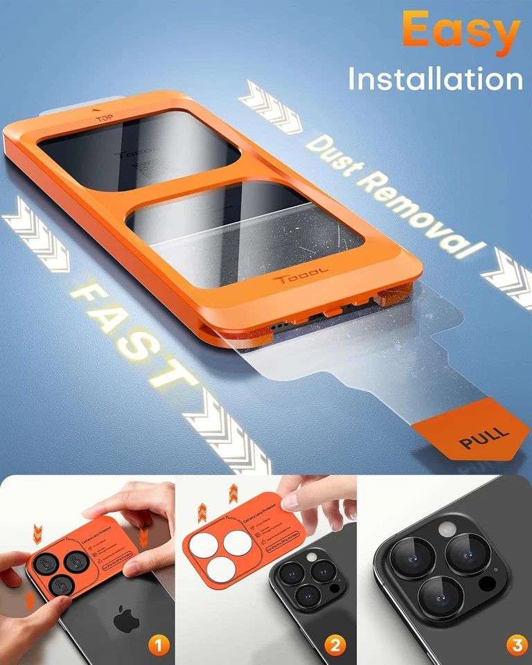 TOCOL 2+1 Pack for iPhone 15 Pro Screen 15 Pro, Black-Camera Lens  - Image 3 of 4