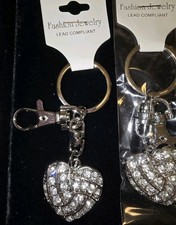 NEW SILVER RHINESTONE HEART KEY CHAIN / BAG CHARM SO PRETTY