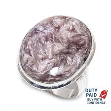 925 Sterling Silver Genuine Russian Charoite Band Daughter Ring Jewelry Size 7.5