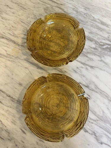 Vintage 1960's Anchor Hocking Honey Gold Amber Brown Ashtray Bowl Dish 6.5” USA