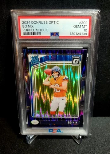 Bo Nix 2024 Panini Donruss Optic Purple Shock Prizm Rated Rookie PSA 10 GEM MINT