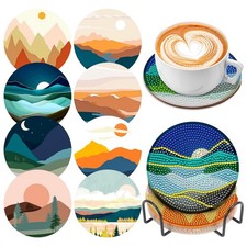8 Pcs Diamond Art Coasters Kits for Adults with Holder Cork Pads, DIY Abstrac...