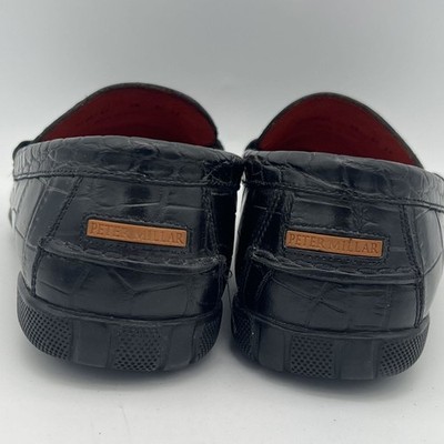 Peter Millar Mens Black Crocodile Embossed Leather Driving  display picture 3