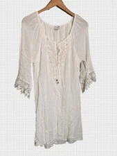 Naif - Womens - Size Small - Snow White - Lined Lace Dress - Pleated Scoop Neck