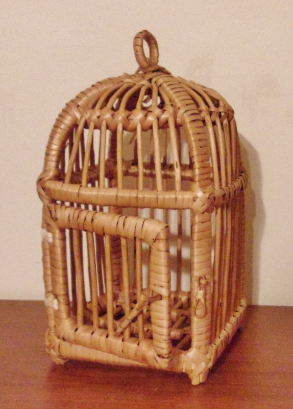 Wicker Decorative Bird Cage Hanging  or Tabletop - 10" tall and 6" square