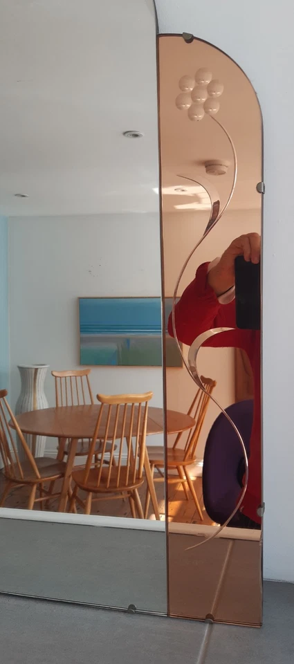 Vintage 1950's Art Deco Style Wall Mirror Tinted & Reverse Cut Pattern - Image 3 of 4