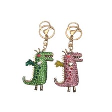 Pink/Green Crystal Rhinestone Cartoon Crocodile Dog Keychain Key Ring
