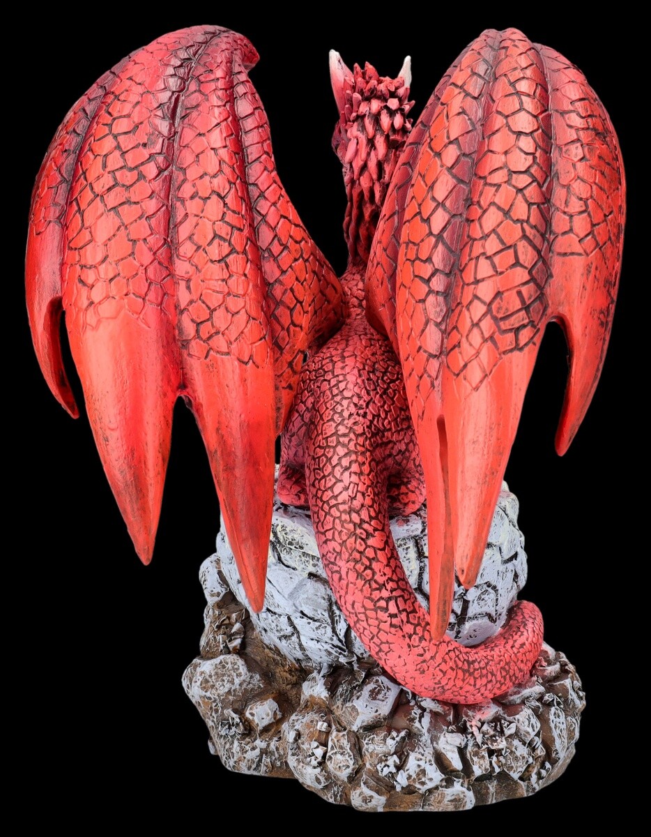 Deko Drachen Figur 'Inspiration' - 8 Cm, Yoga-Pose, Rot, Kunstharz, Für Fantasy-Deko & Geschenk