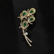 Luxury Jewelry Green Crystal Peacock Feather Brooch Women Suit Coat Pin Jewelry