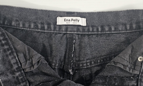Ena Pelly Denim Midi Skirt Womens Size 8 Black Stone Wash Front Split Frayed Hem - Picture 4 of 9
