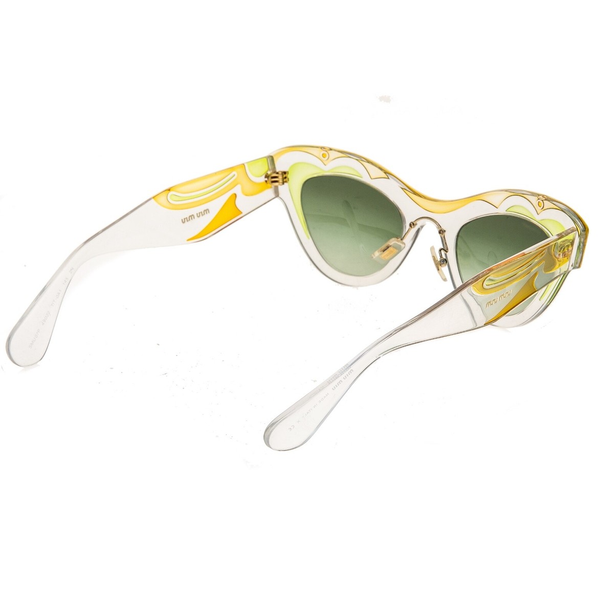 Miu Miu Translucent Light Green Cat-Eye Sunglasses with Gold Accents SMU M1 1p Miu Miu SMU 07P Swirl Sunglasses Transparent Green Yellow  main image 3