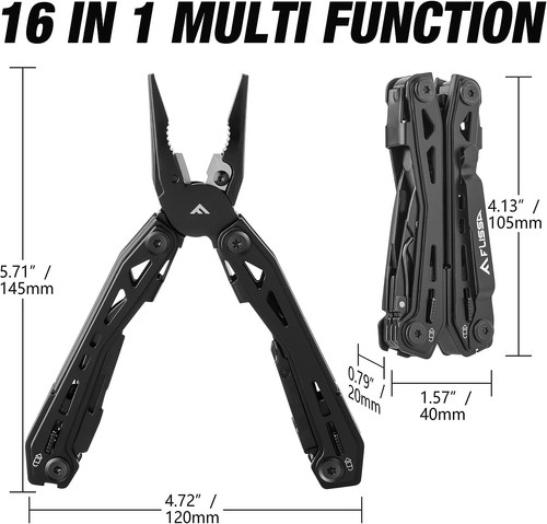 FLISSA 16-in-1 MultiTool Black Stainless Steel Self-locking Foldable w/ Sheath - Picture 2 of 7