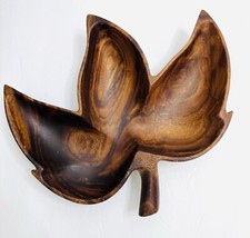 Vintage Monkey Wood Leaf Shaped Tray Bowl Handmade BOHO/Rustic Kiln Dried