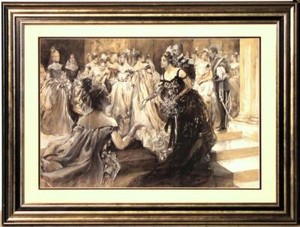 Large Original Hal Hurst Rba Roi Rms Watercolor- Debutantes At Buckingham Palace | Ebay