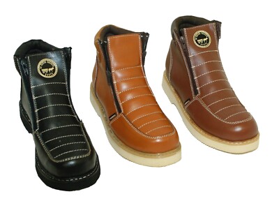 MEN'S WORK BOOTS GENUINE LEATHER ZIP UP SAFETY SOFT TOE OIL RESISTANT BOOTS#1216