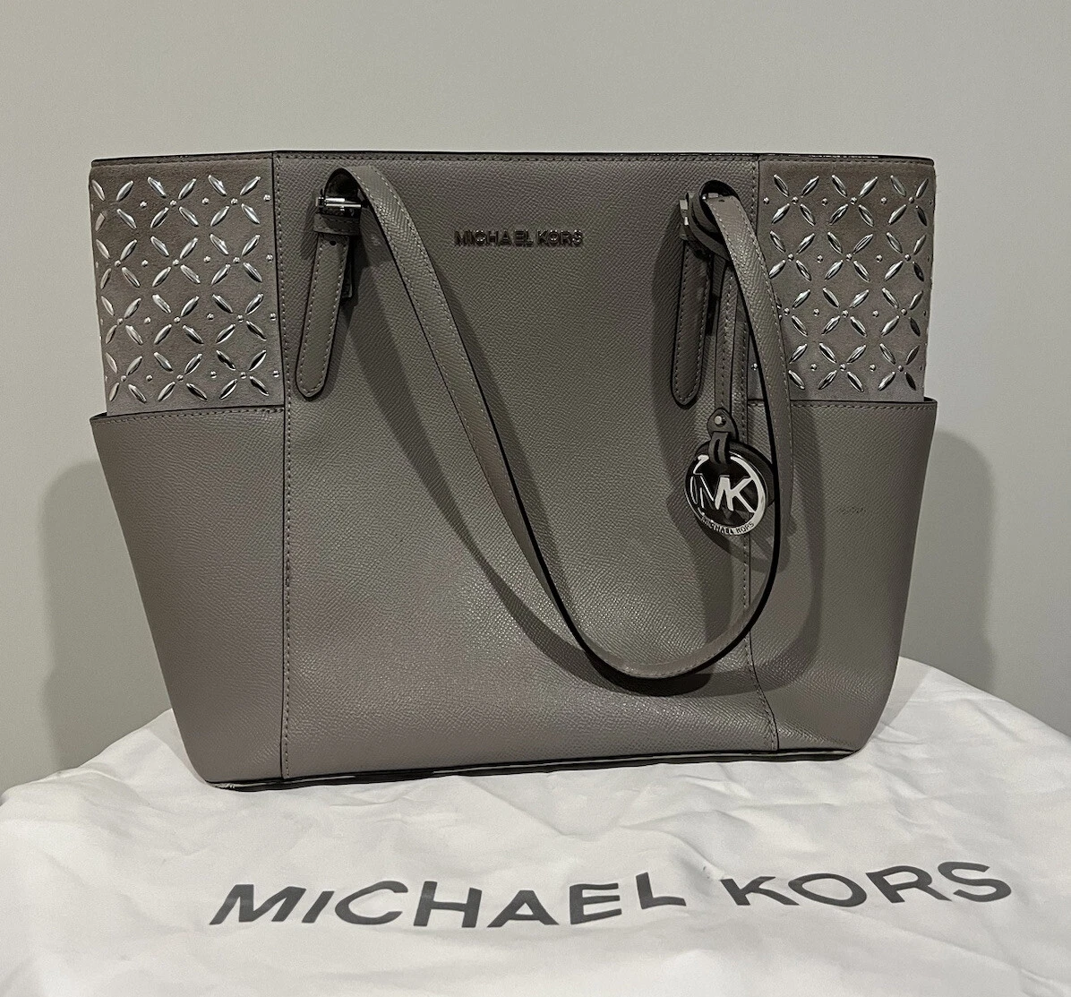 MICHAEL Michael Kors Jet Set East/West Leather Tote Bag, Grey