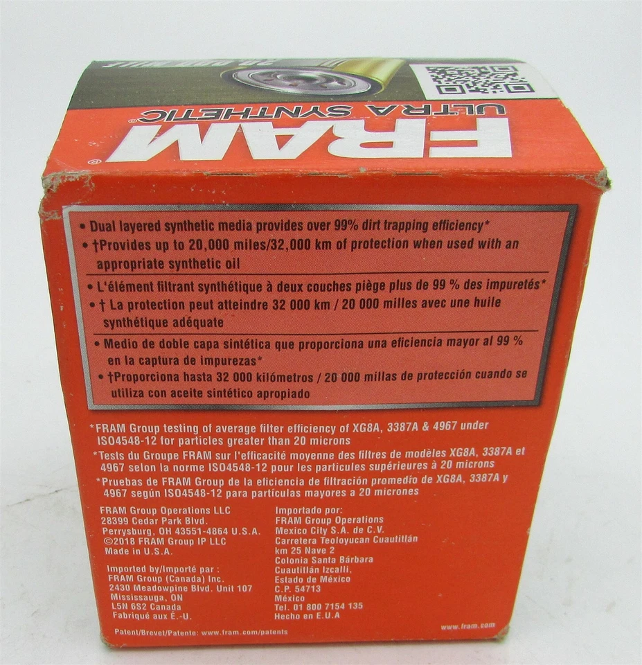 Filtro de aceite de repuesto automotriz sintético FRAM Ulta, XG12060 Foto 2 de 2