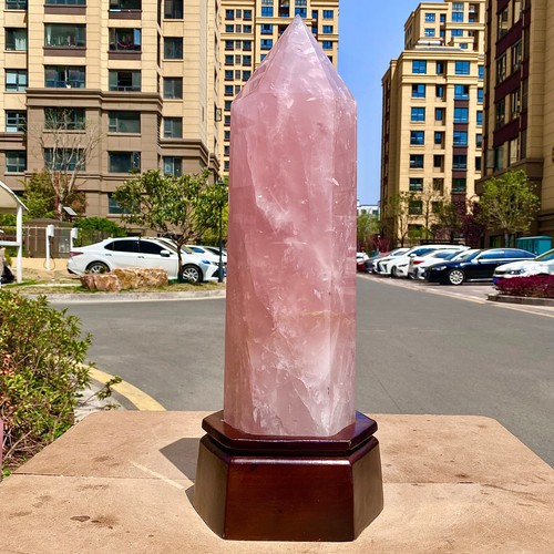 Pink Quartz Point w/ Wood Stand - Single Terminated - Healing Crystal - 17.5lb