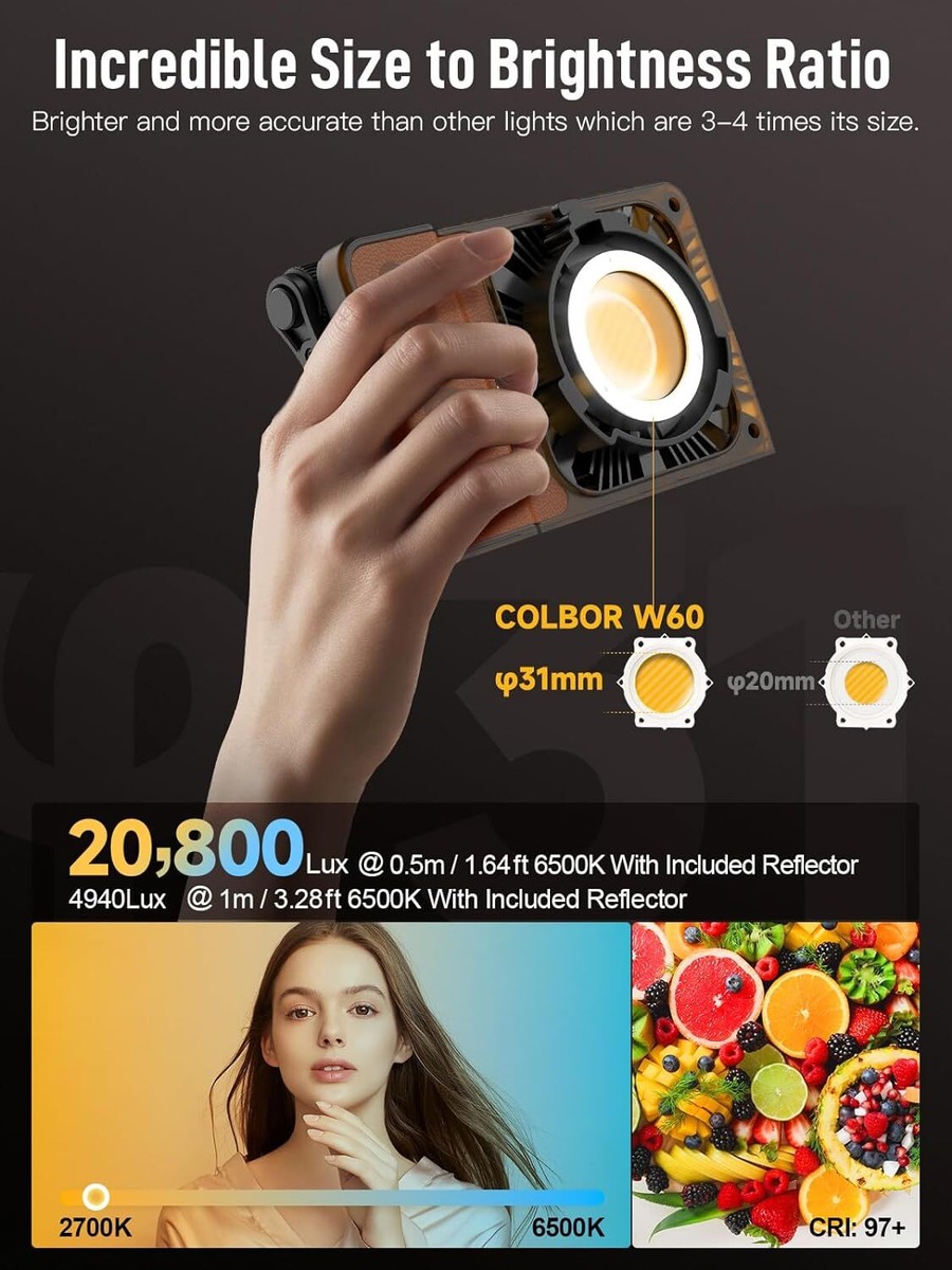 COLBOR Video Light 60W 2700K-6500K Bi-Color Pocket Continuous