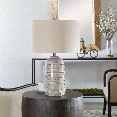 Uttermost Cyclone Contemporary Ceramic Iron and Fabric Table Lamp in Gray - Picture 9 of 10