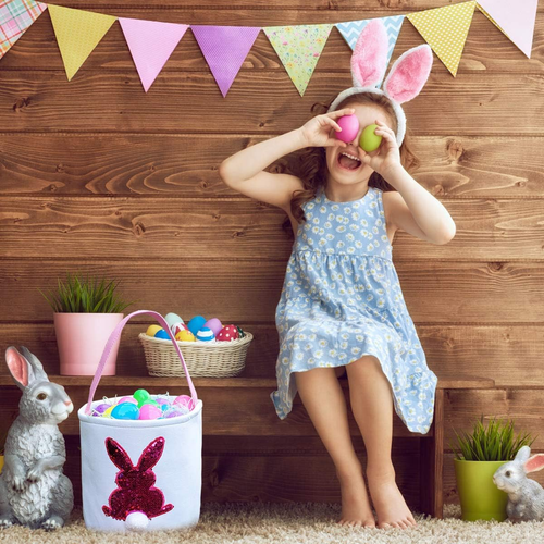 Easter Basket Bags, Bunny Tote Bag Bucket for Easter Eggs, Toys, Candy, Gifts (P - Picture 7 of 12