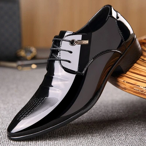 Mens Patent Leather Shoes Lined Formal Wedding Dress Suit Oxfords Lace Up Shoes - Bild 4 von 12