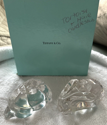 NIB PAIR Vintage TIFFANY & CO Lead Crystal CANDLE HOLDERS Tortoise
