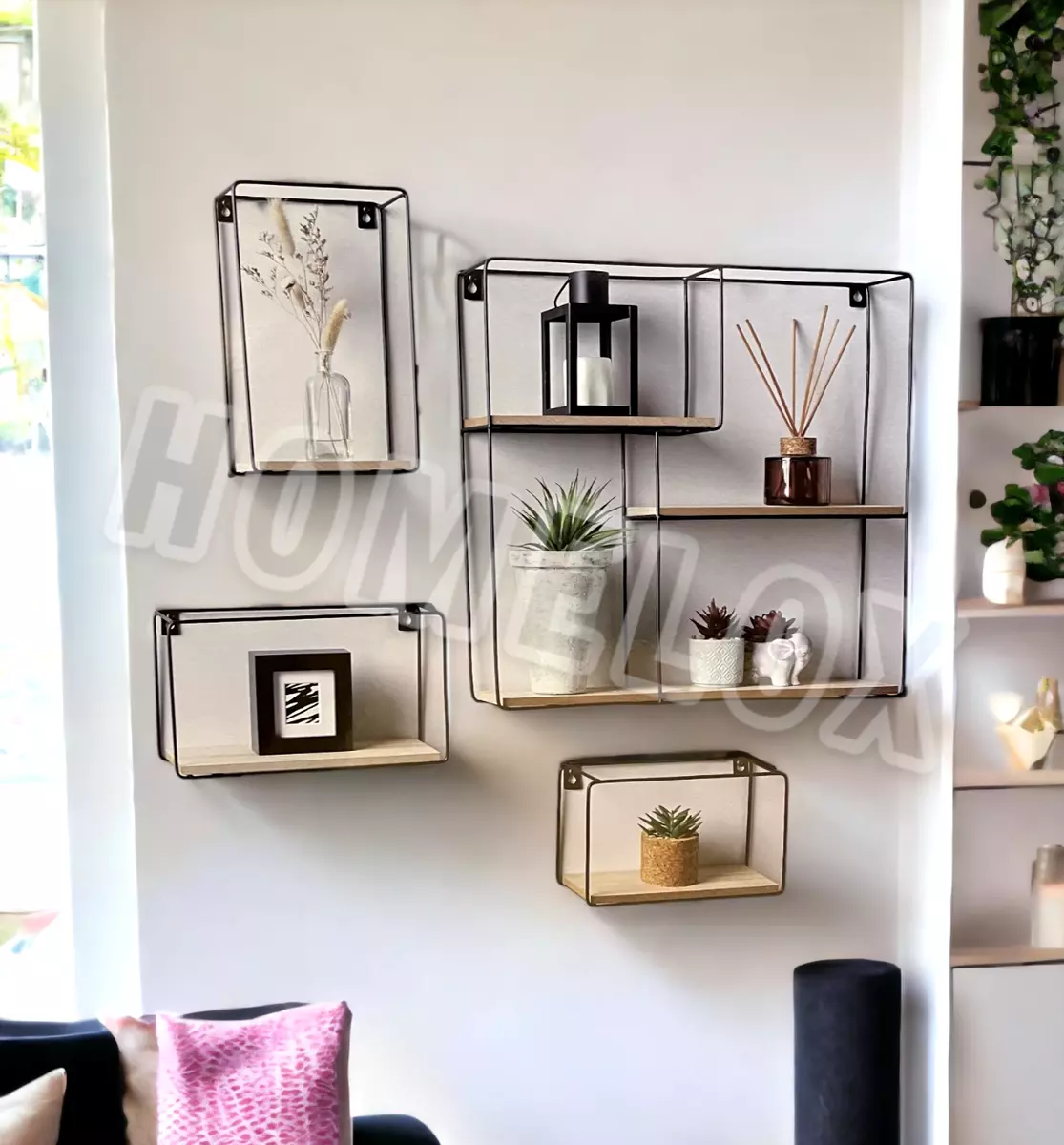 4pc Metal Wire Floating Wall Shelf Multi Section Set of 4 Shelves Home Decor