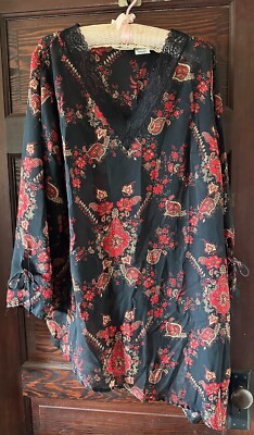 Vintage WHITE STAG  Black Red Floral Blouse Pullover Size 14W 16W Asymmetrical