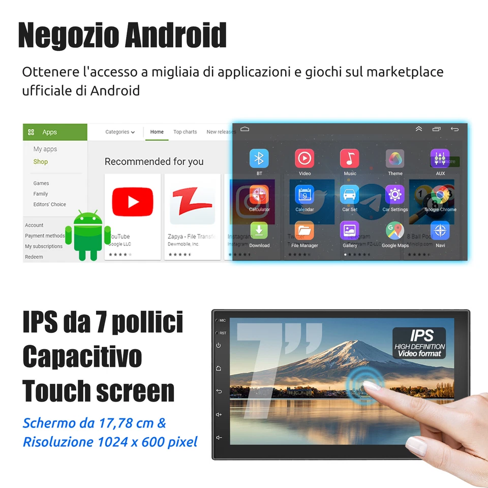 Autoradio 2 DIN 7 Pollici Carplay Android 14 4+64G GPS RDS WiFi Bluetooth Camera - Immagine 3 di 4